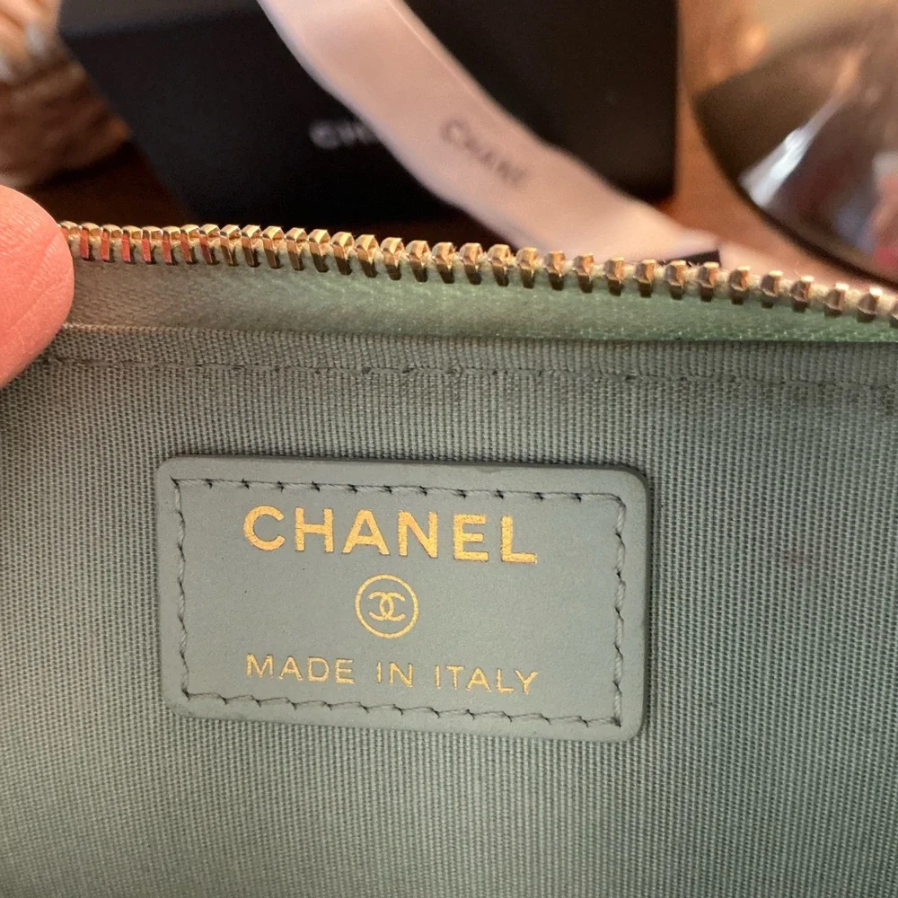 Beautiful Chanel Camellia Coco Mark Coin Case Wallet Light Blue